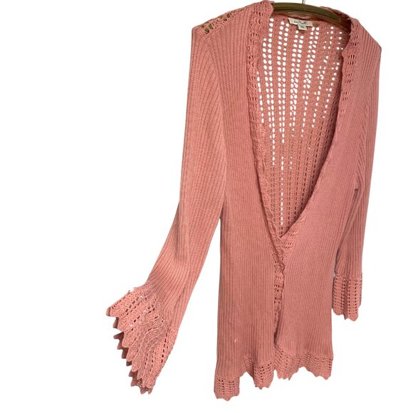 Simply Noelle Pink Open Knit Bell Sleeve‎ Open Long Cardigan - Picture 2 of 9